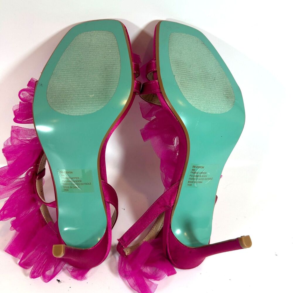 Betsy Johnson SB-Devon Size 8 Tulle Ruffle Slingback Heels Hot Pink Green - Picture 8 of 11